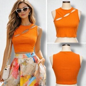 230 Threadbare | NWOT India Orange Cut Out Crop Top Ribbed Sleeveless (size 2)